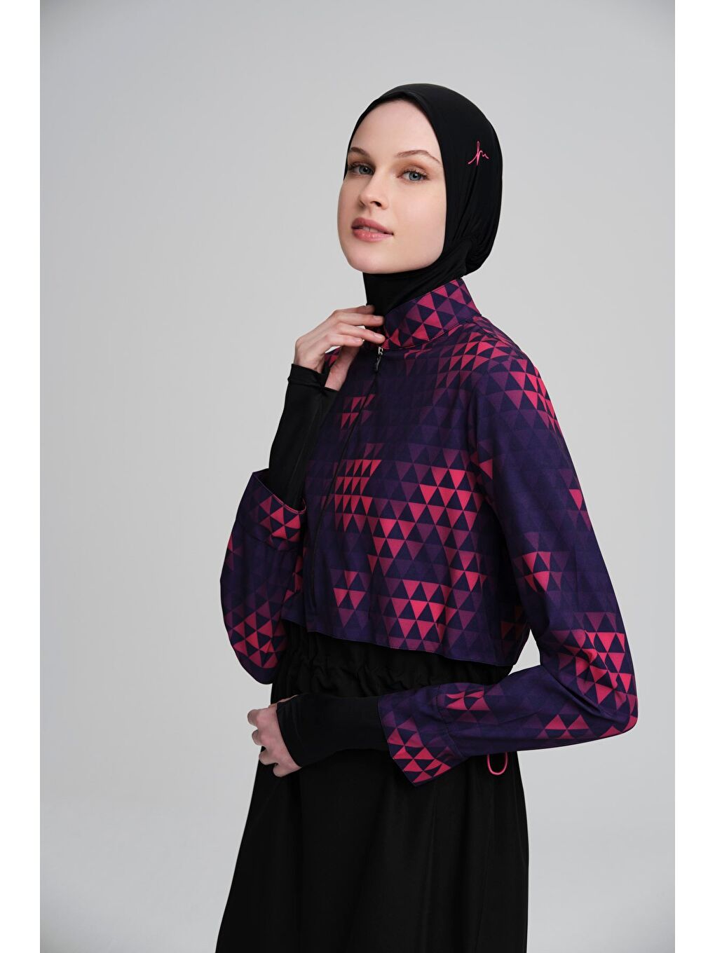 Esila Siyah Fuşya Jileli 5 Parça Tam Tesettür Mayo Takımı 2934-5