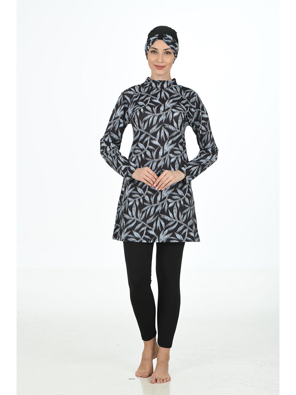 Lacivert Büyük Beden Tam Kapalı Elastanlı Tesettür Mayo 3304B-5