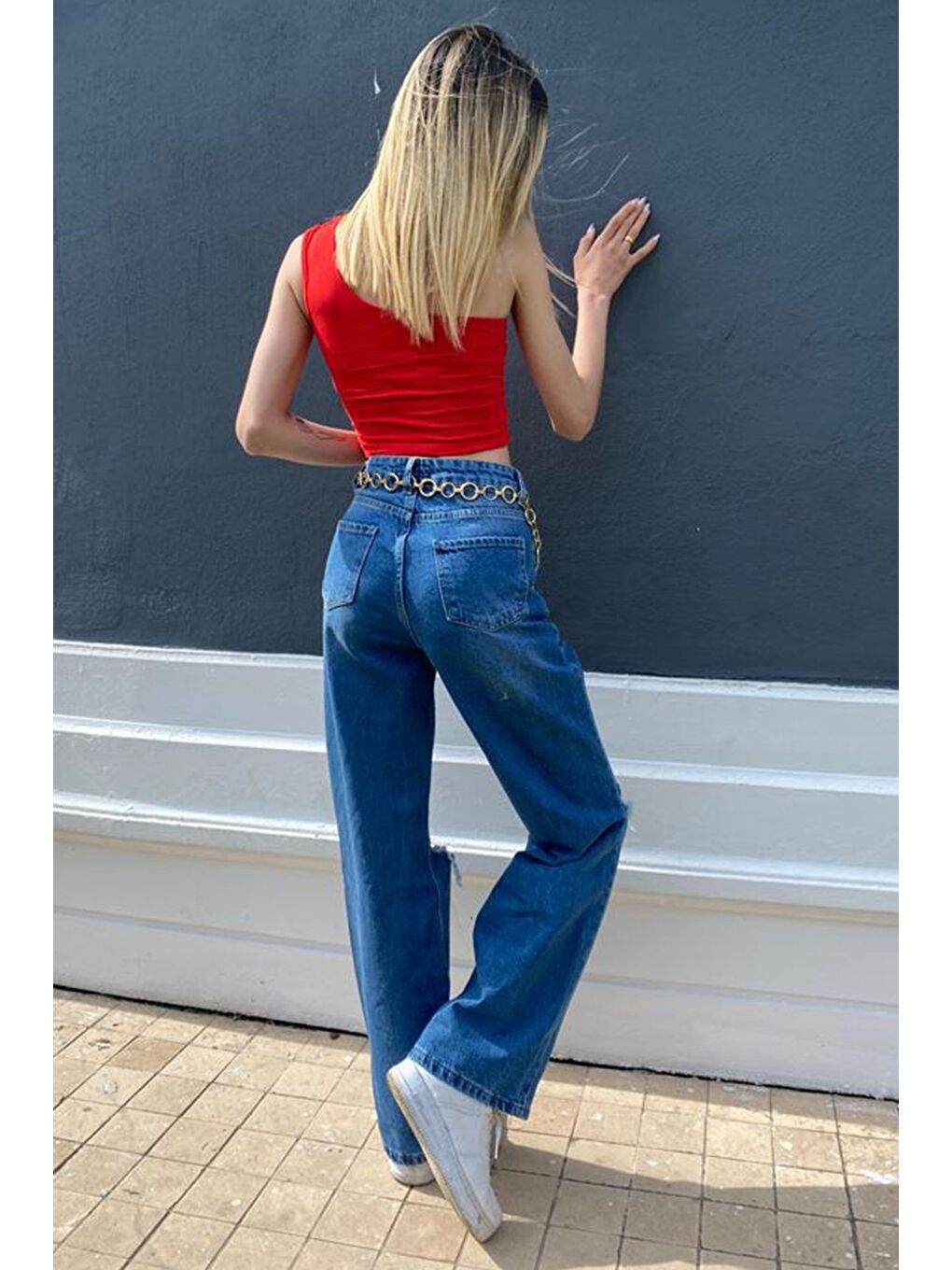 Mavi Yırtıklı Straight Leg Jean Mg1161-5