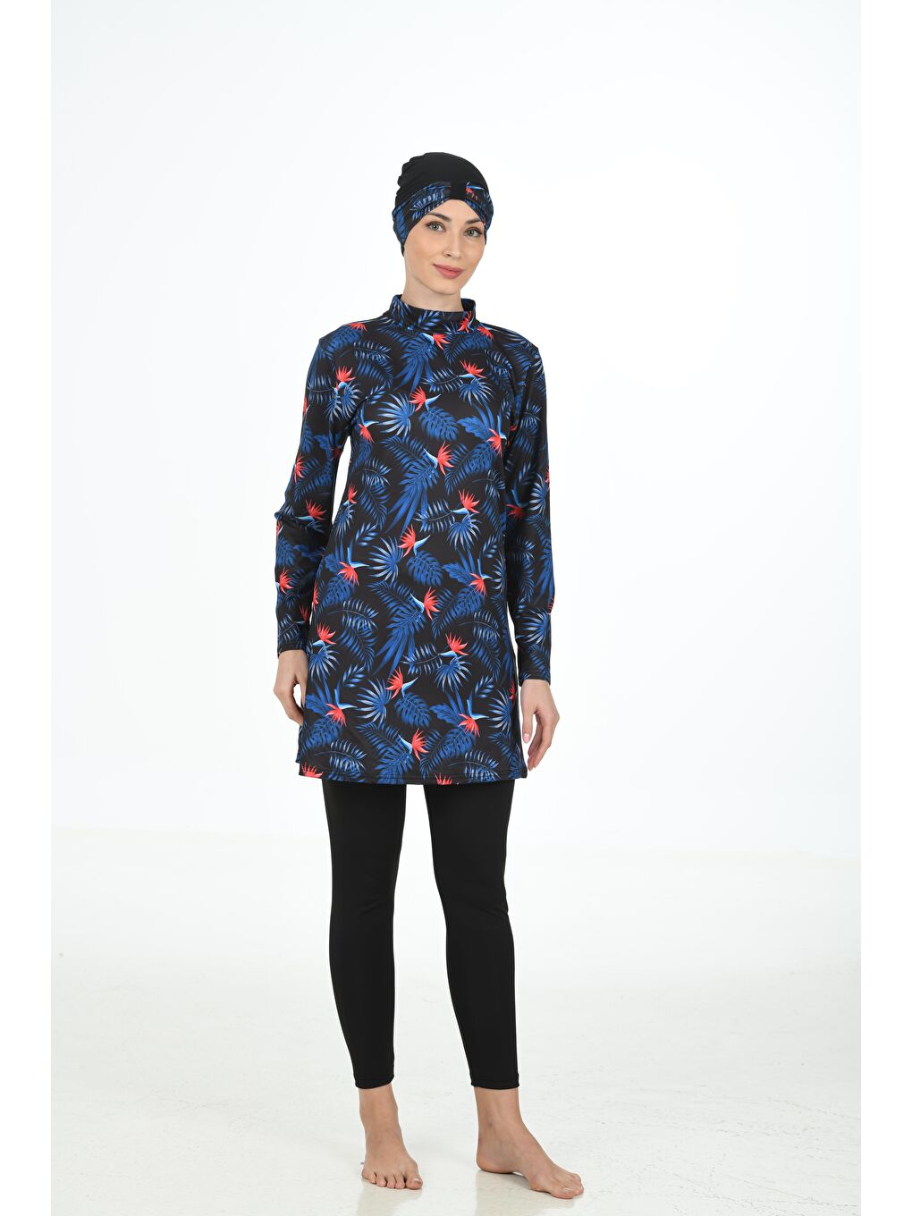 Lacivert Büyük Beden Tam Kapalı Elastanlı Tesettür Mayo 3315B-3