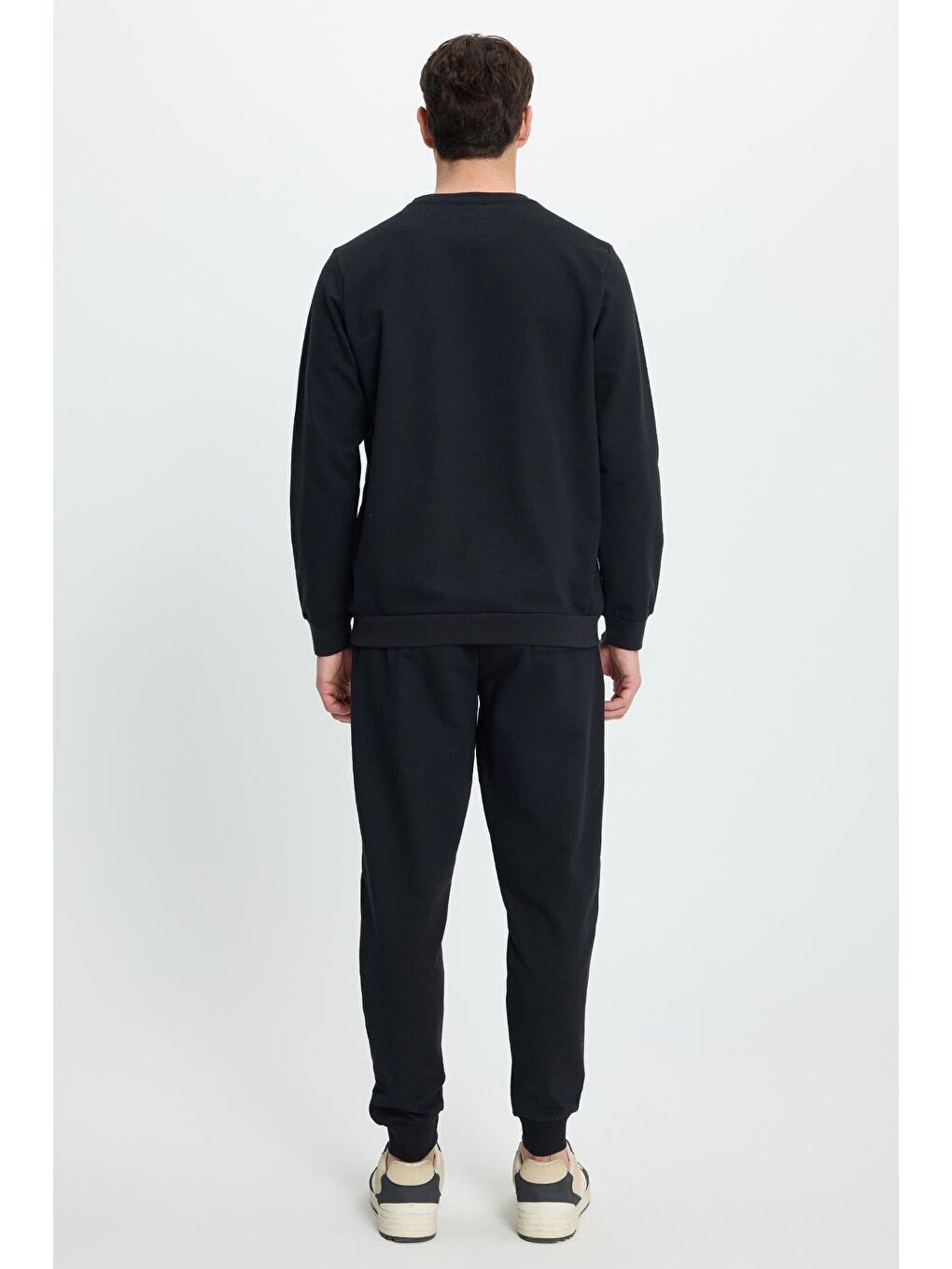 Erkek Regular Fit Klasik Kesim Pamuklu 2 İplik Yumuşak Dokulu Bisiklet Yaka Siyah Eşofman Takımı-7