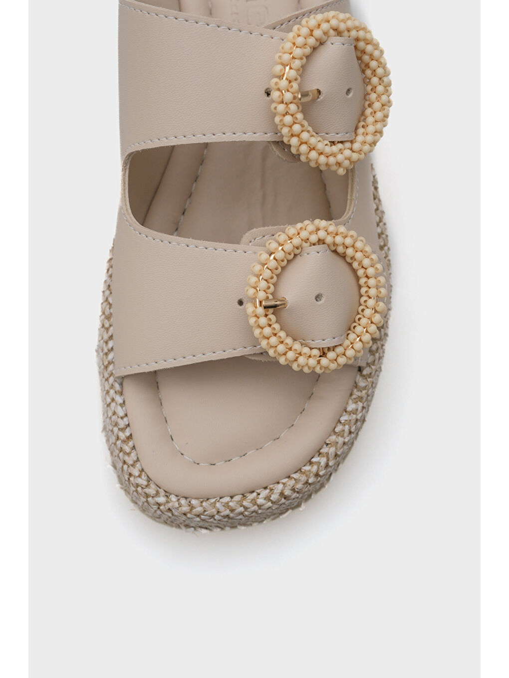 Bej Marla Çift Tokalı Dolgu Topuklu Konfor Kadın Terlik-2