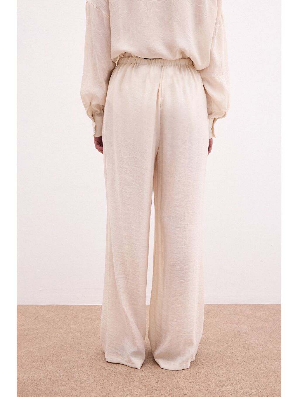 Bej Bel Lastikli Pantolon - Taş-7