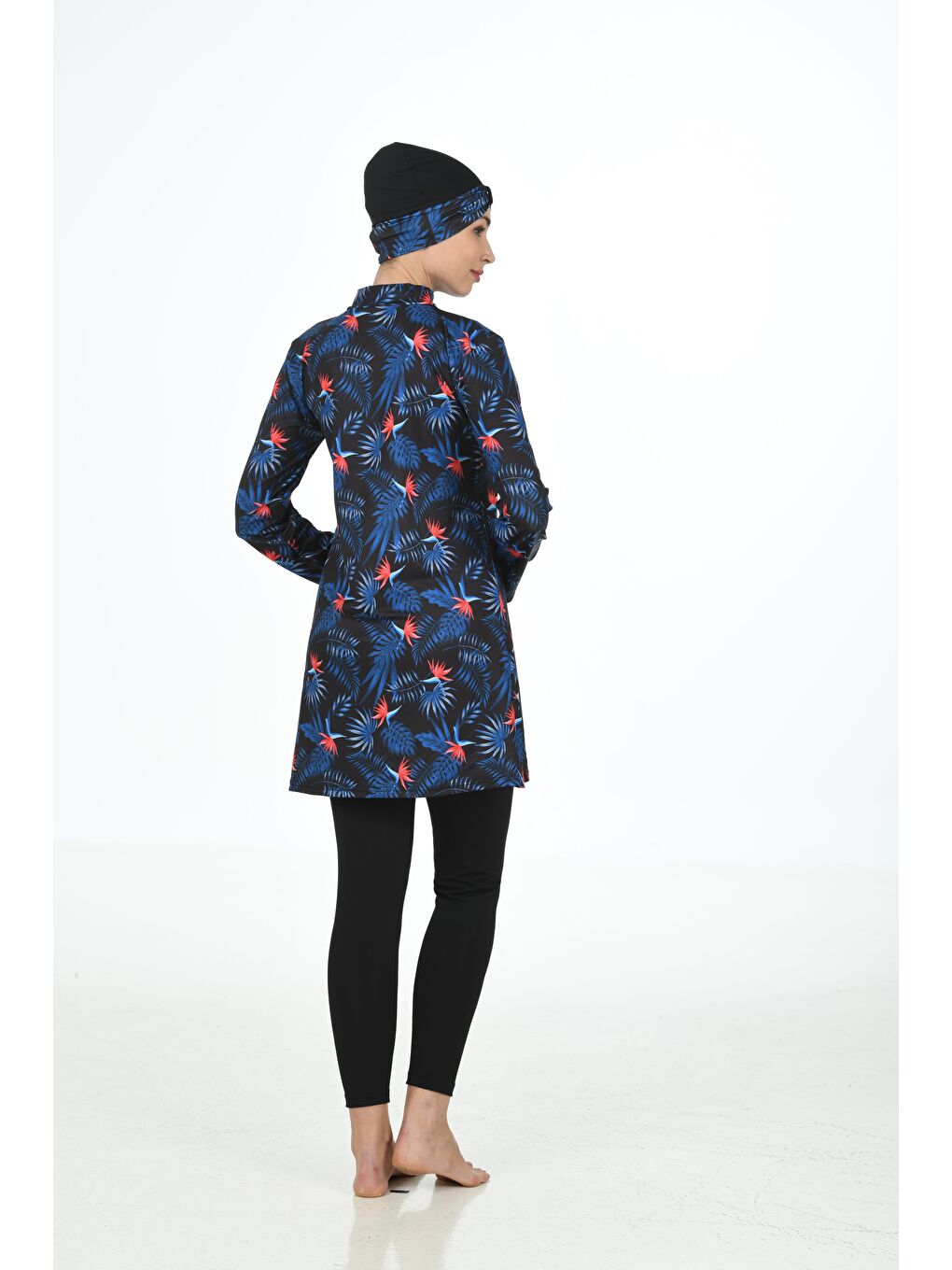 Lacivert Büyük Beden Tam Kapalı Elastanlı Tesettür Mayo 3315B-4