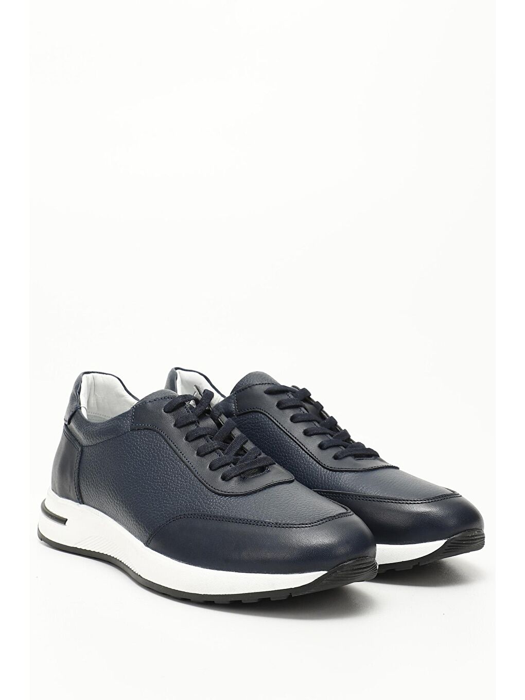 Lacivert KOYU LACİVERT  Hakiki Deri Bağcıklı Erkek Günlük Sneaker 01024-1