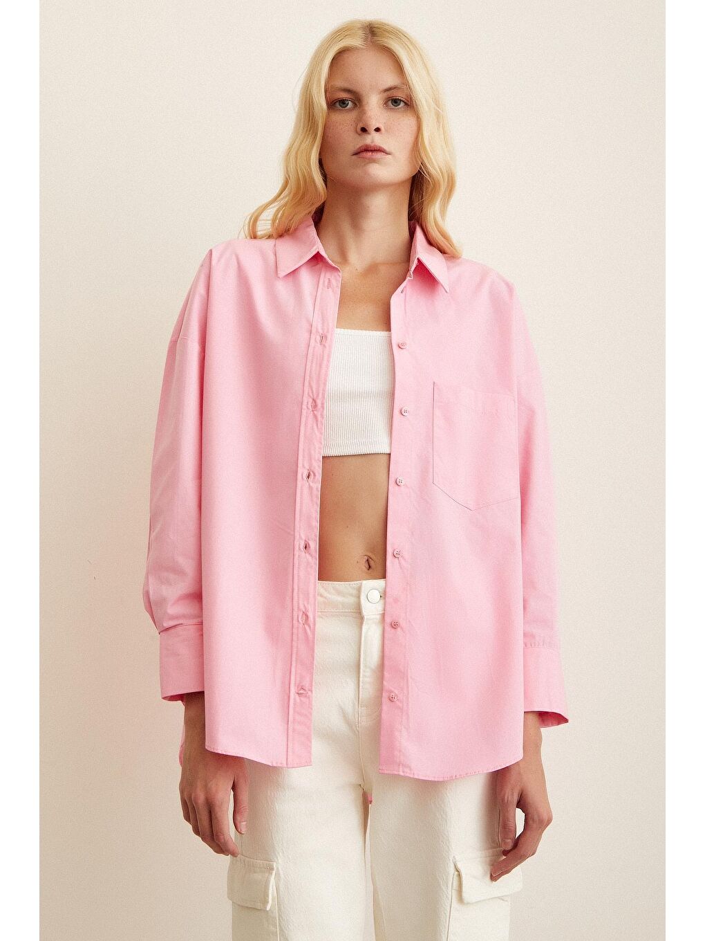 Pembe Poplin Gömlek-1