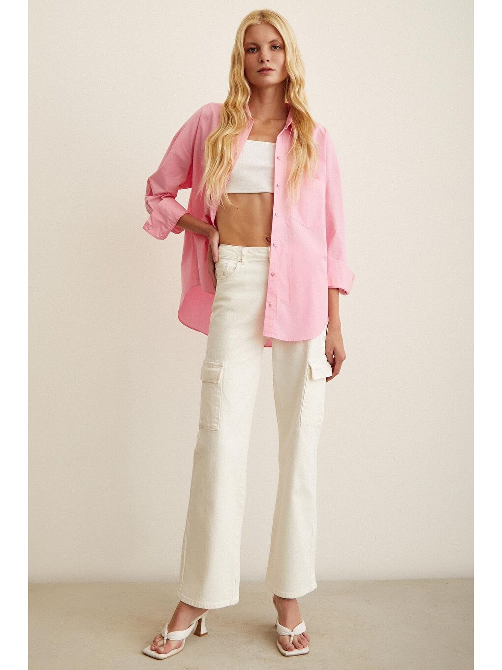 Pembe Poplin Gömlek-2