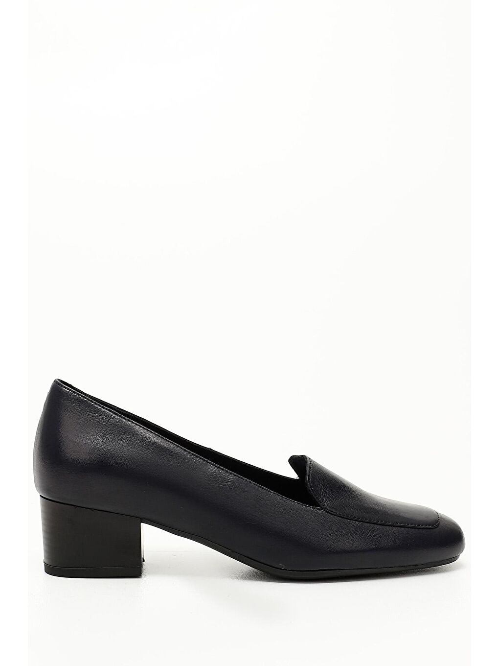 Lacivert KOYU LACİVERT  Hakiki Deri Küt Burun Kısa Kalın Topuklu Kadın Ayakkabı 13312