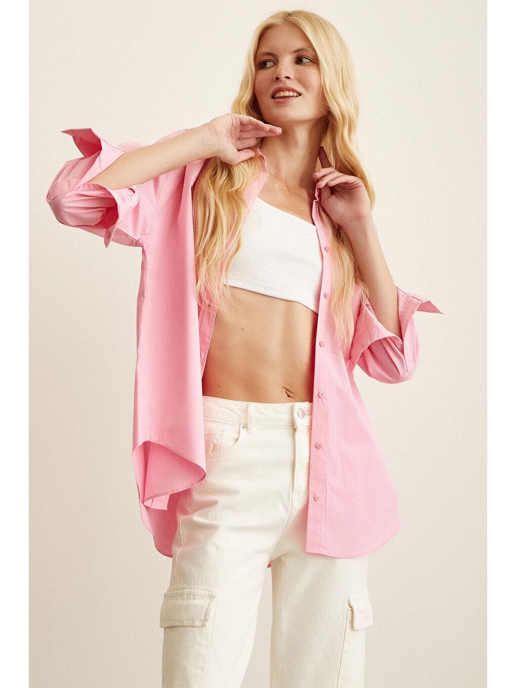 Pembe Poplin Gömlek-4