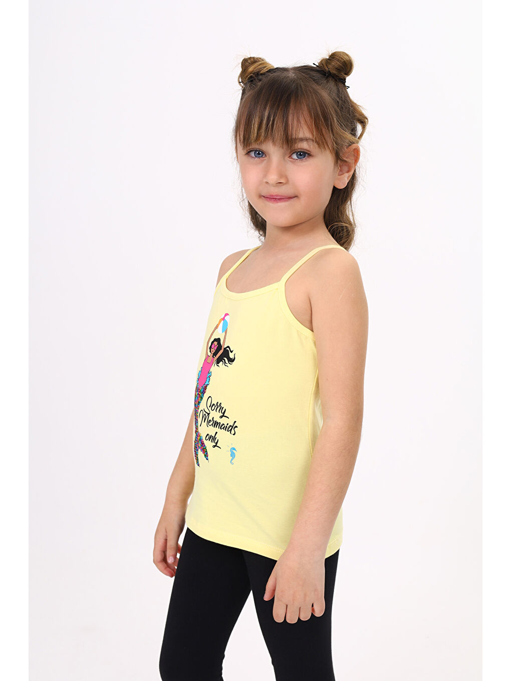 Sarı Kız Çocuk Deniz Kızı Baskılı Pul İşlemeli Atlet-1