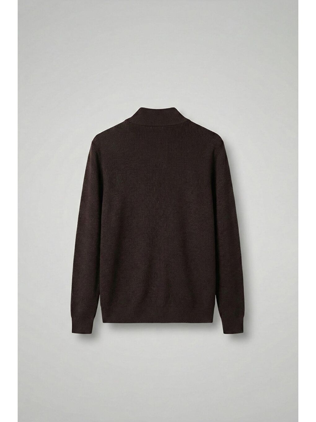 Erkek Slim Fit Fermuarlı Dik Yaka Fitilli Triko Hırka Kahverengi-1