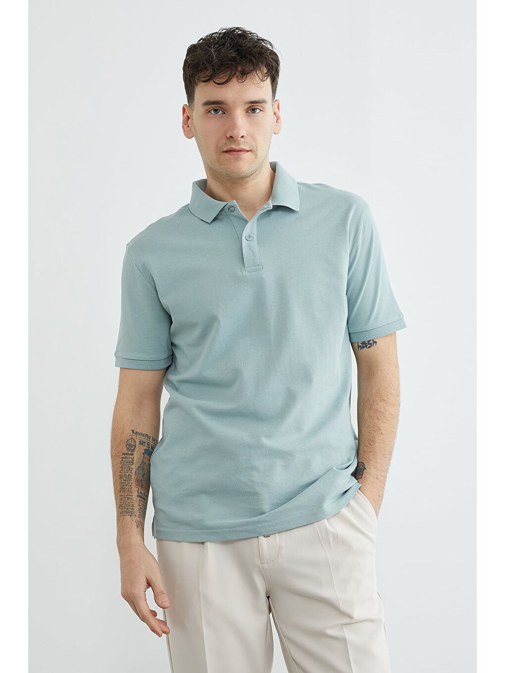 Yeşil Basic Polo Yaka Pike Tişört