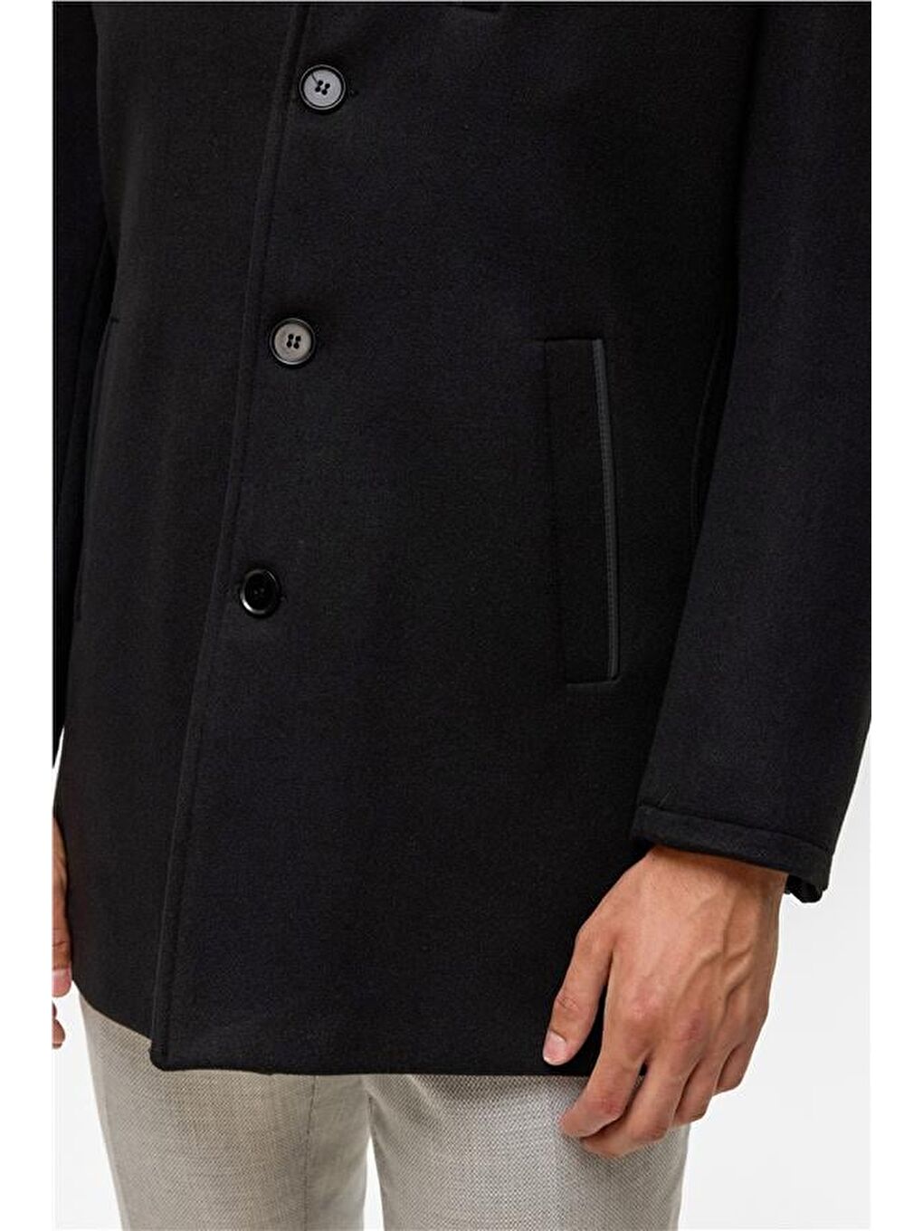 Siyah Regular Düz Hakim Yaka Kaban-3