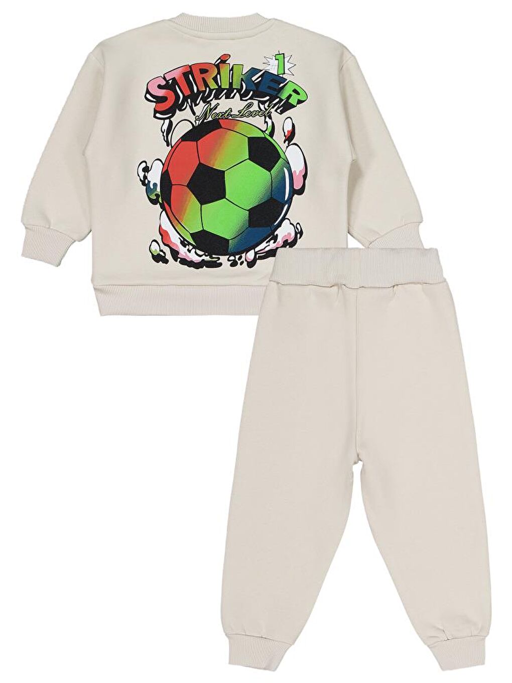 Boys Futbol Topu Baskılı 2-5 Yaş Eşofman Takımı - Bej 3-4 Yaş-1