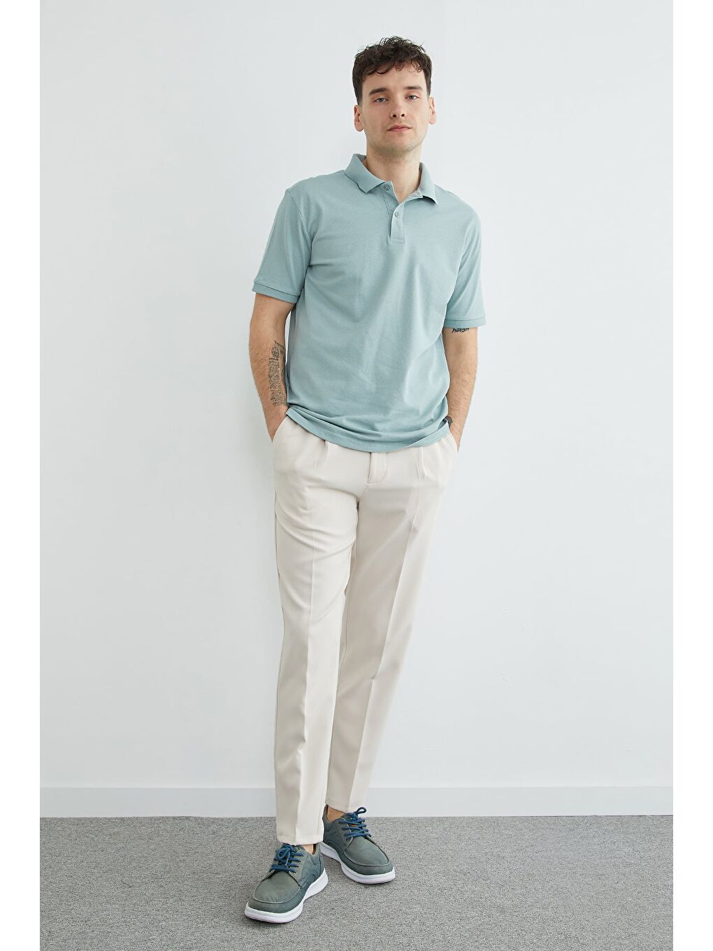 Yeşil Basic Polo Yaka Pike Tişört-2