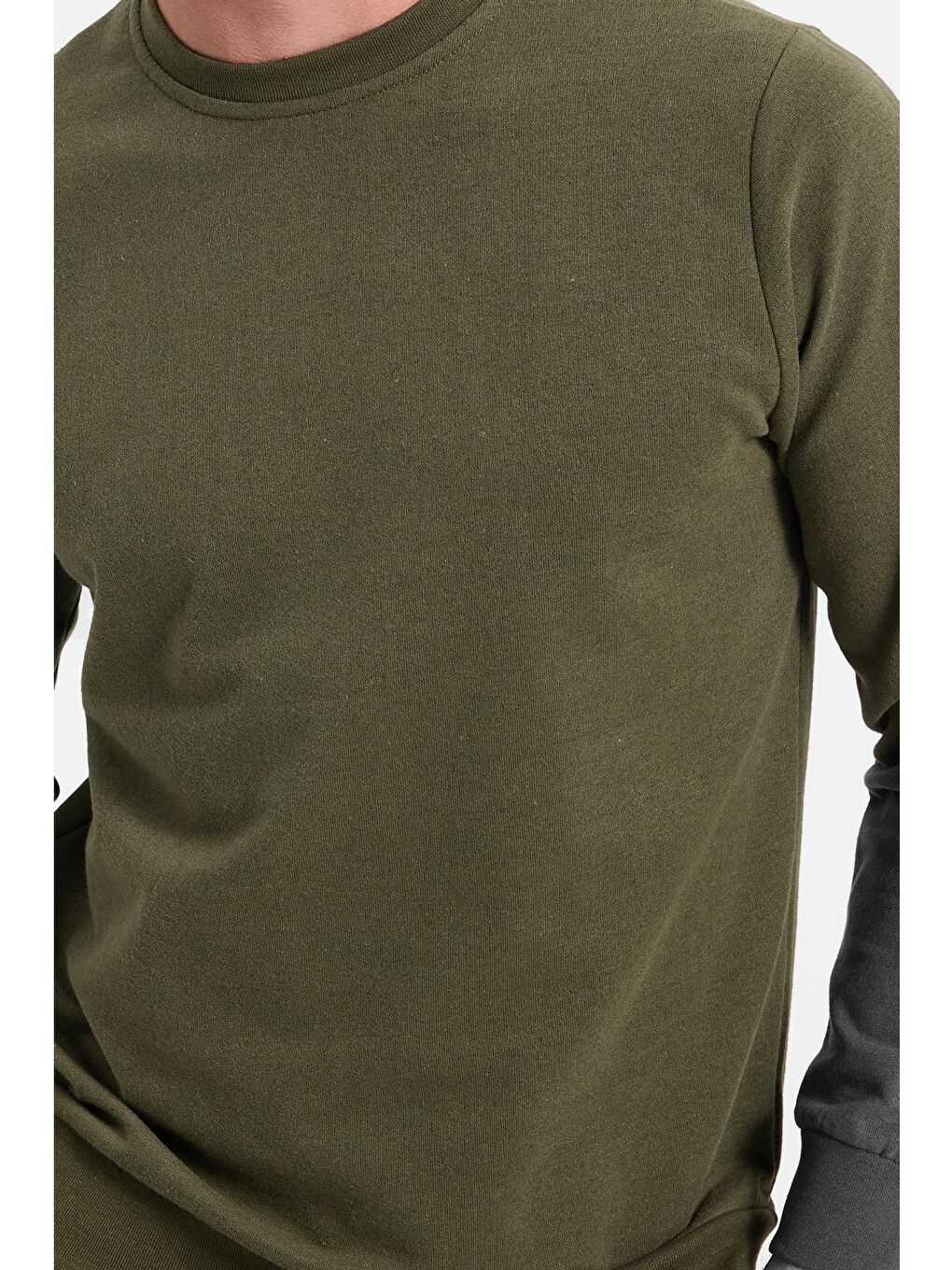 Erkek Regular Fit Klasik Kesim Pamuklu 2 İplik Yumuşak Dokulu Bisiklet Yaka Haki Eşofman Takımı-2