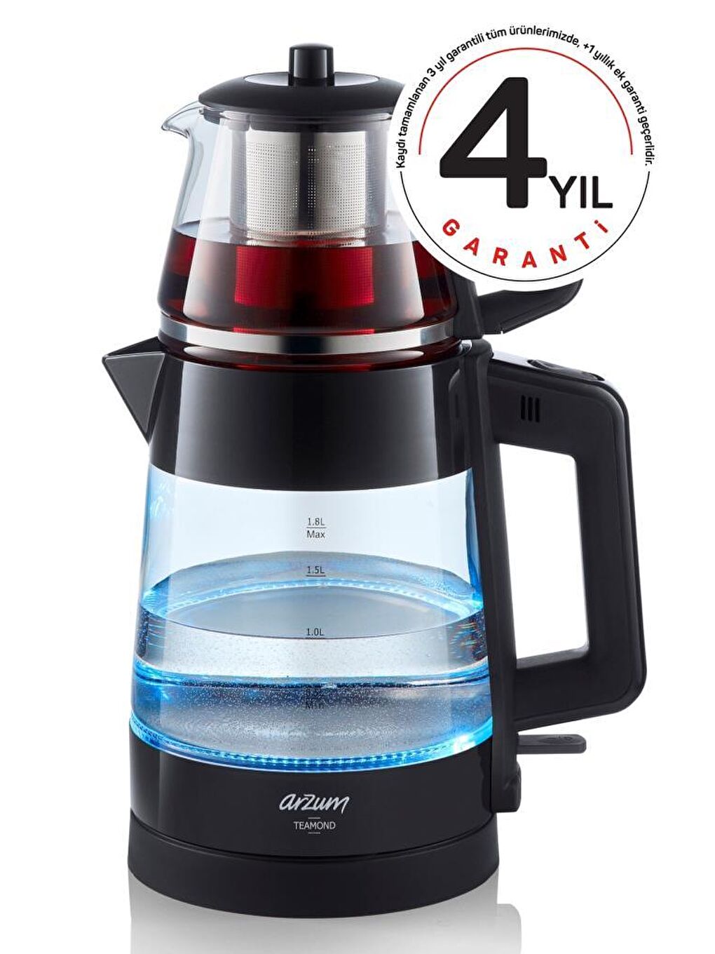 ARZUM Renksiz AR3136 Teamond 1800 W Cam Çay Makinesi