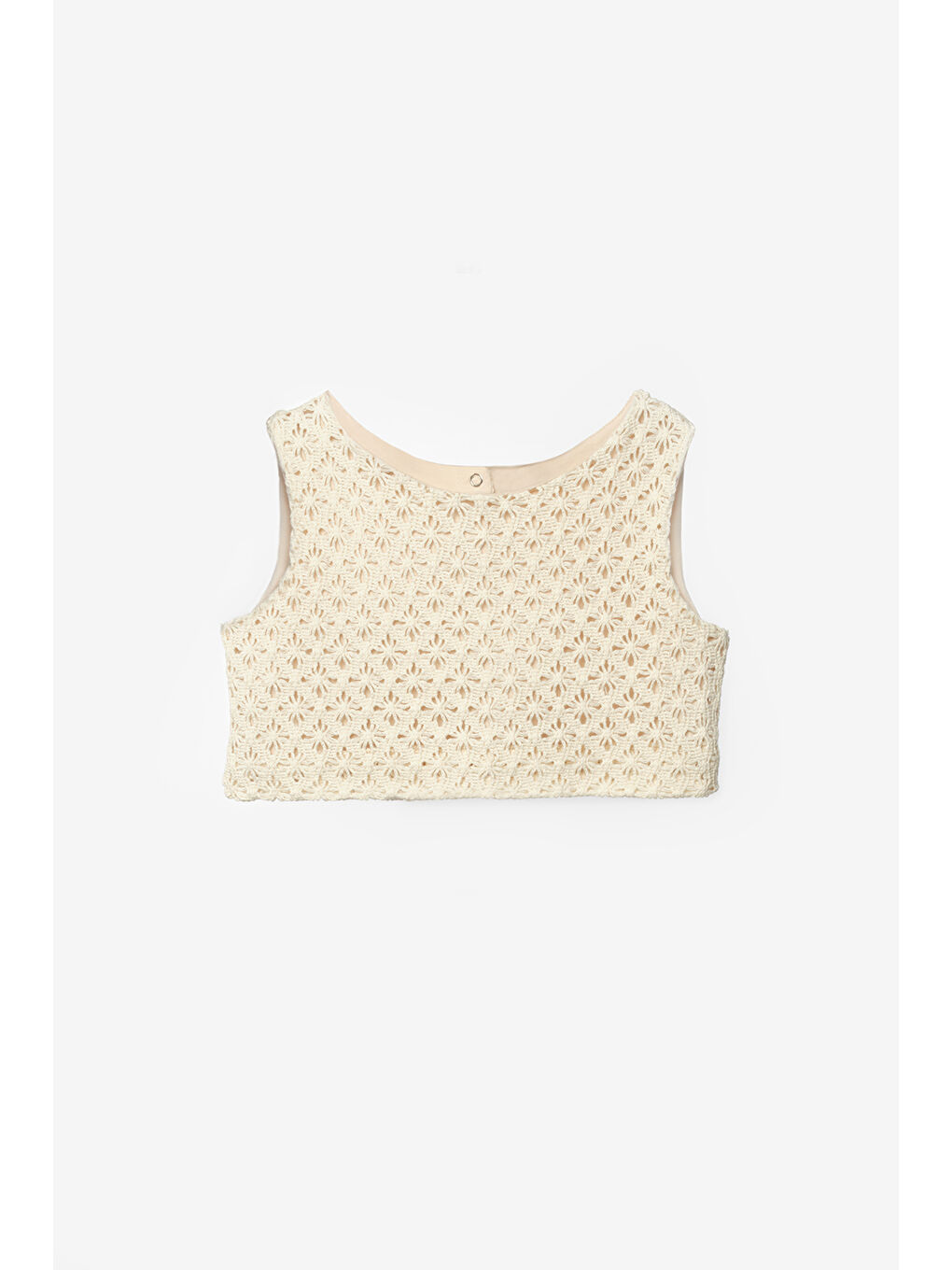 Ekru Krem Örme Kız Çocuk Crop Pantalon İkili Takım - Edna-1