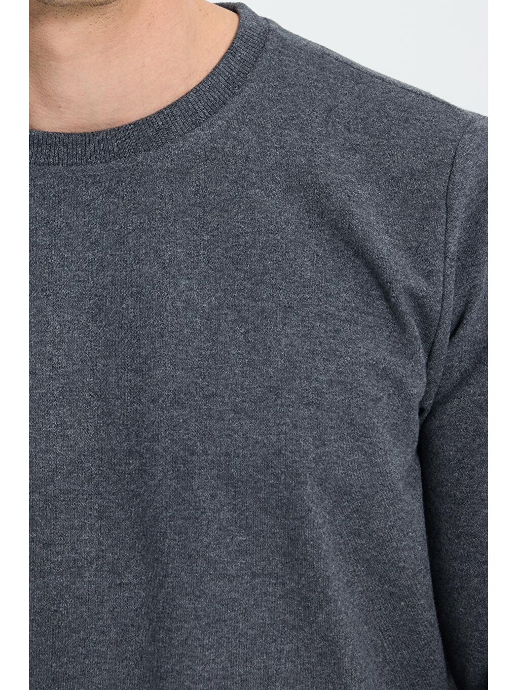 Gri Erkek Regular Fit Klasik Kesim Pamuklu 2 İplik Yumuşak Dokulu Bisiklet Yaka Füme Eşofman Takımı-2