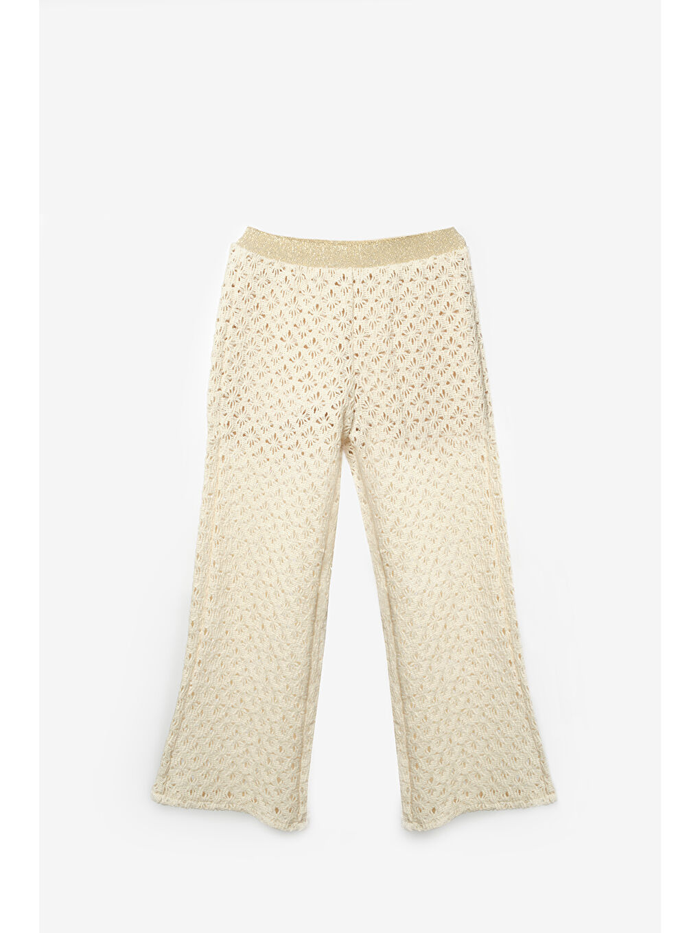 Ekru Krem Örme Kız Çocuk Crop Pantalon İkili Takım - Edna-2