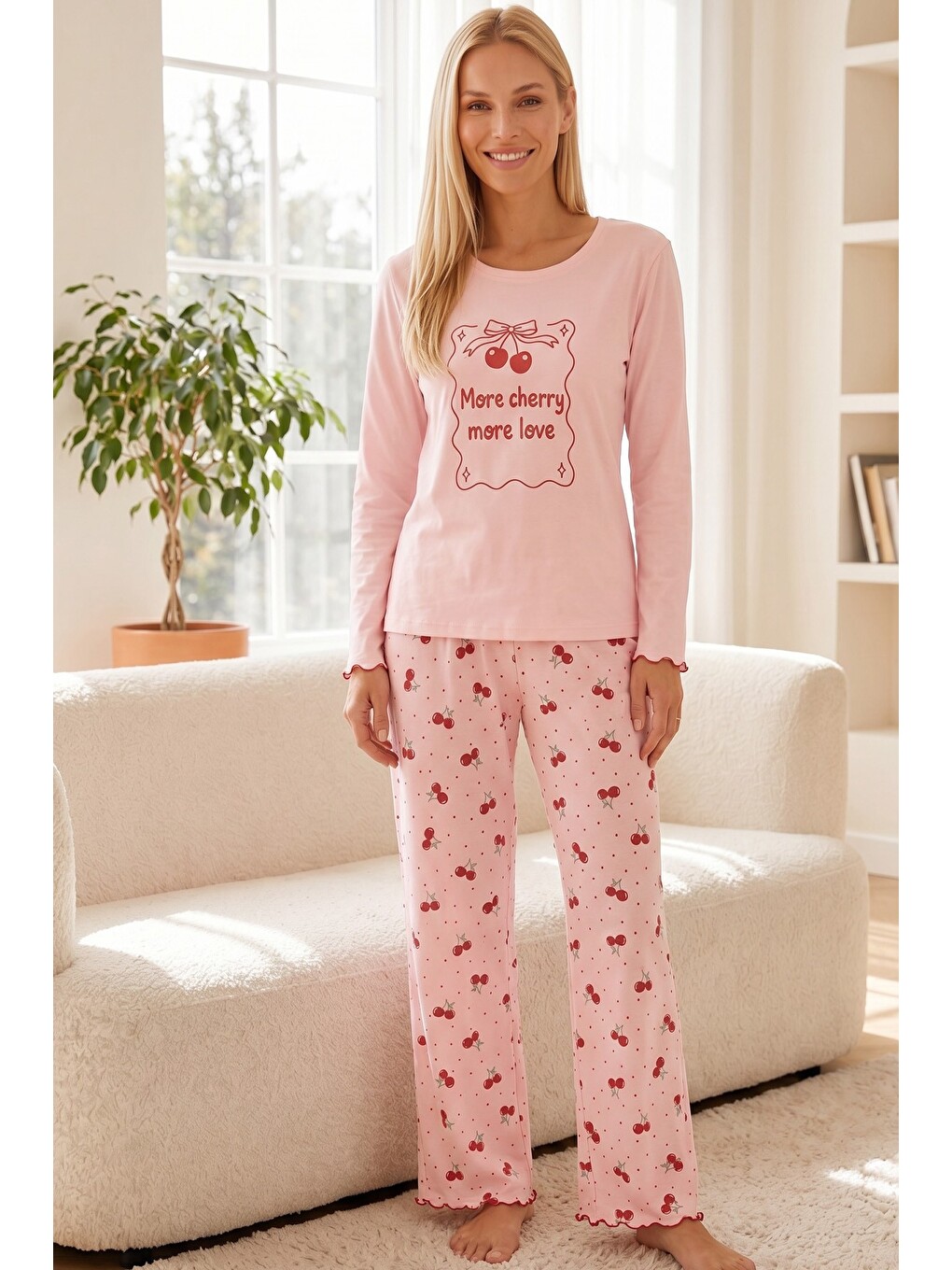 Pembe Pamuklu Elastanlı Örme Pijama Takım26241168-1