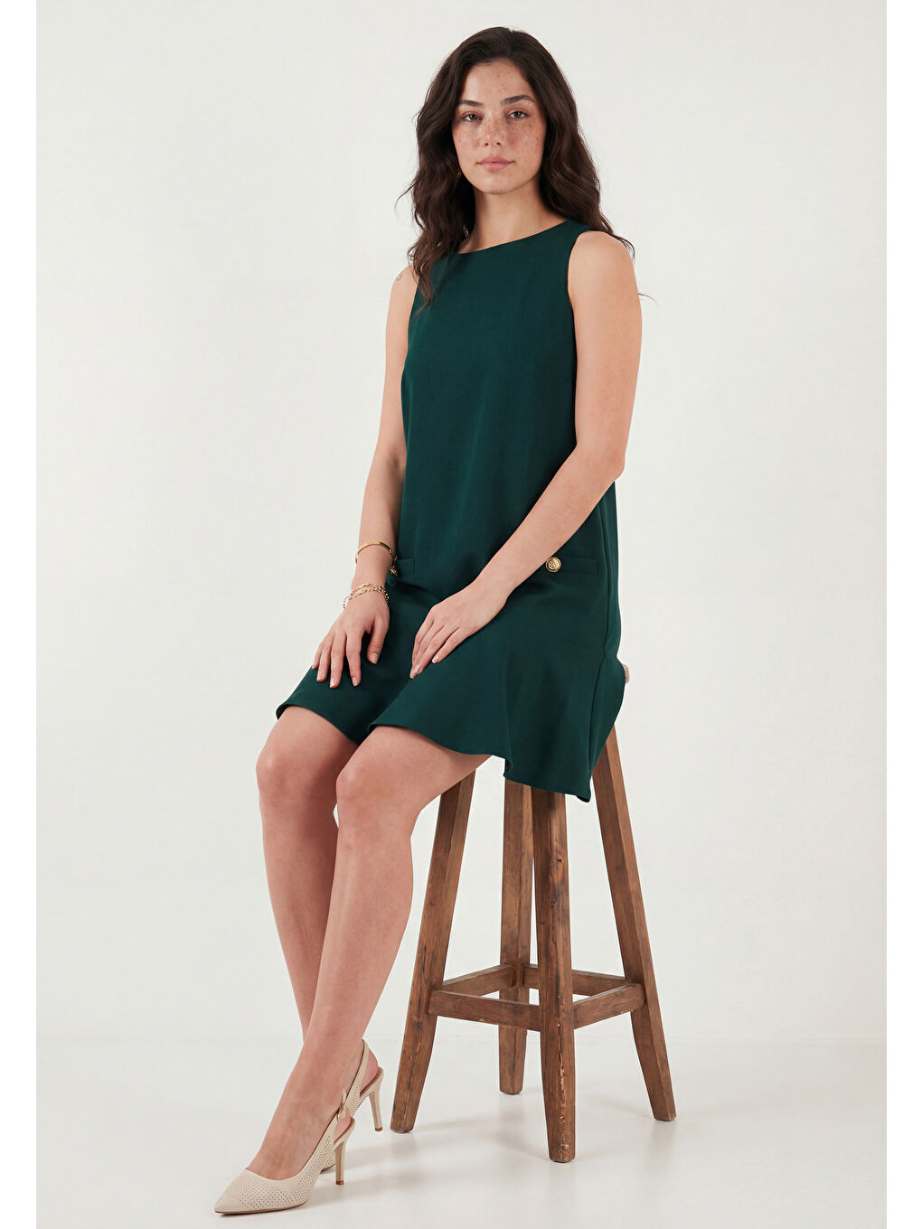 Yeşil Kolsuz Mini Boy Cepli Elbise 6525734-2