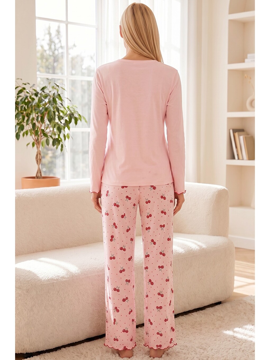 Pembe Pamuklu Elastanlı Örme Pijama Takım26241168-2