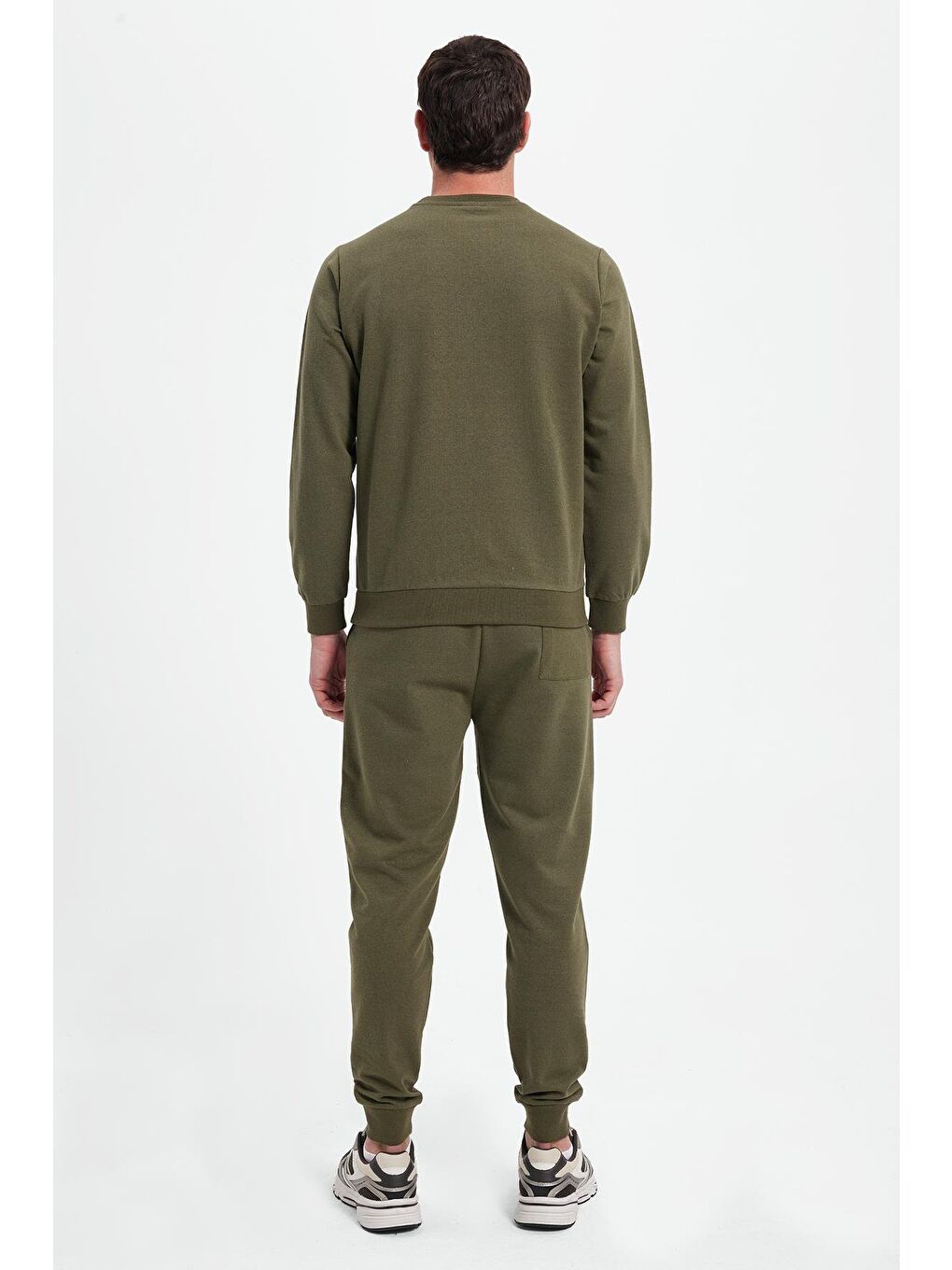 Erkek Regular Fit Klasik Kesim Pamuklu 2 İplik Yumuşak Dokulu Bisiklet Yaka Haki Eşofman Takımı-6