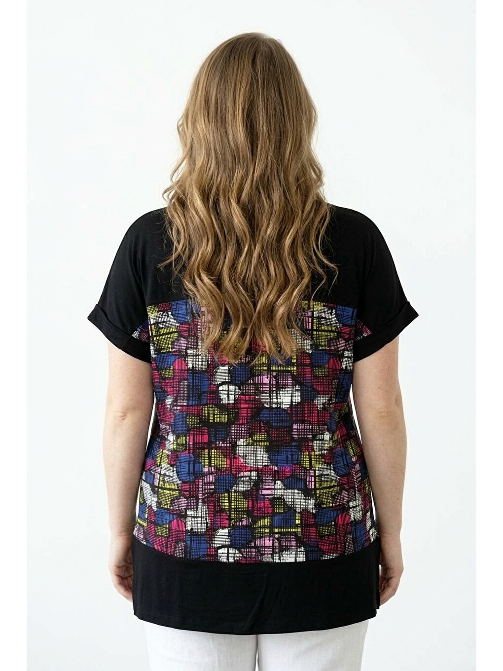 Siyah V Yaka Renk Bloklu T-shirt-5