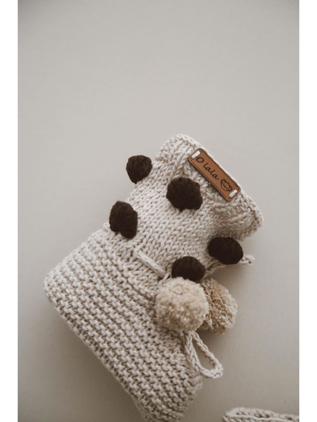 Bej Ponponlu Örgü Patik Bebek 0-12 Ay-2