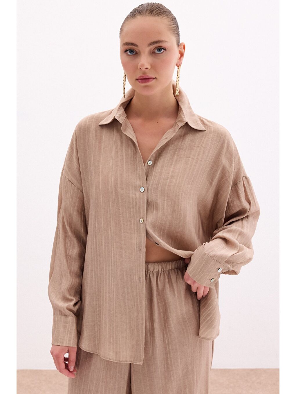 Kahverengi Salaş Gömlek - Camel-1