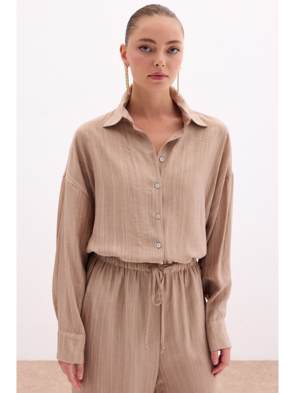 Kahverengi Salaş Gömlek - Camel-2