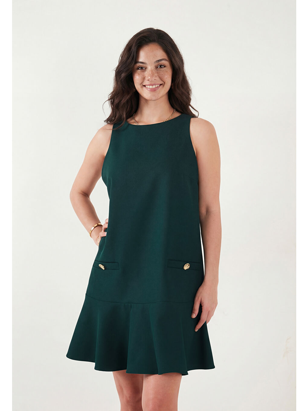 Yeşil Kolsuz Mini Boy Cepli Elbise 6525734-3