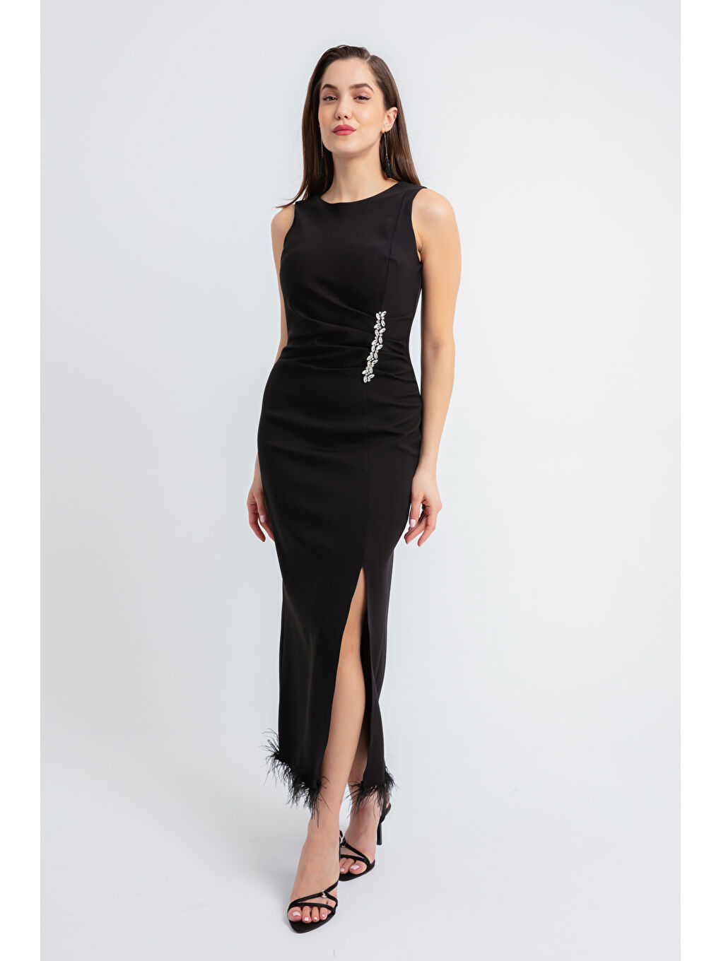 Kadın Siyah Otrişli Söz Nişan Nikah Abiye Elbise-1