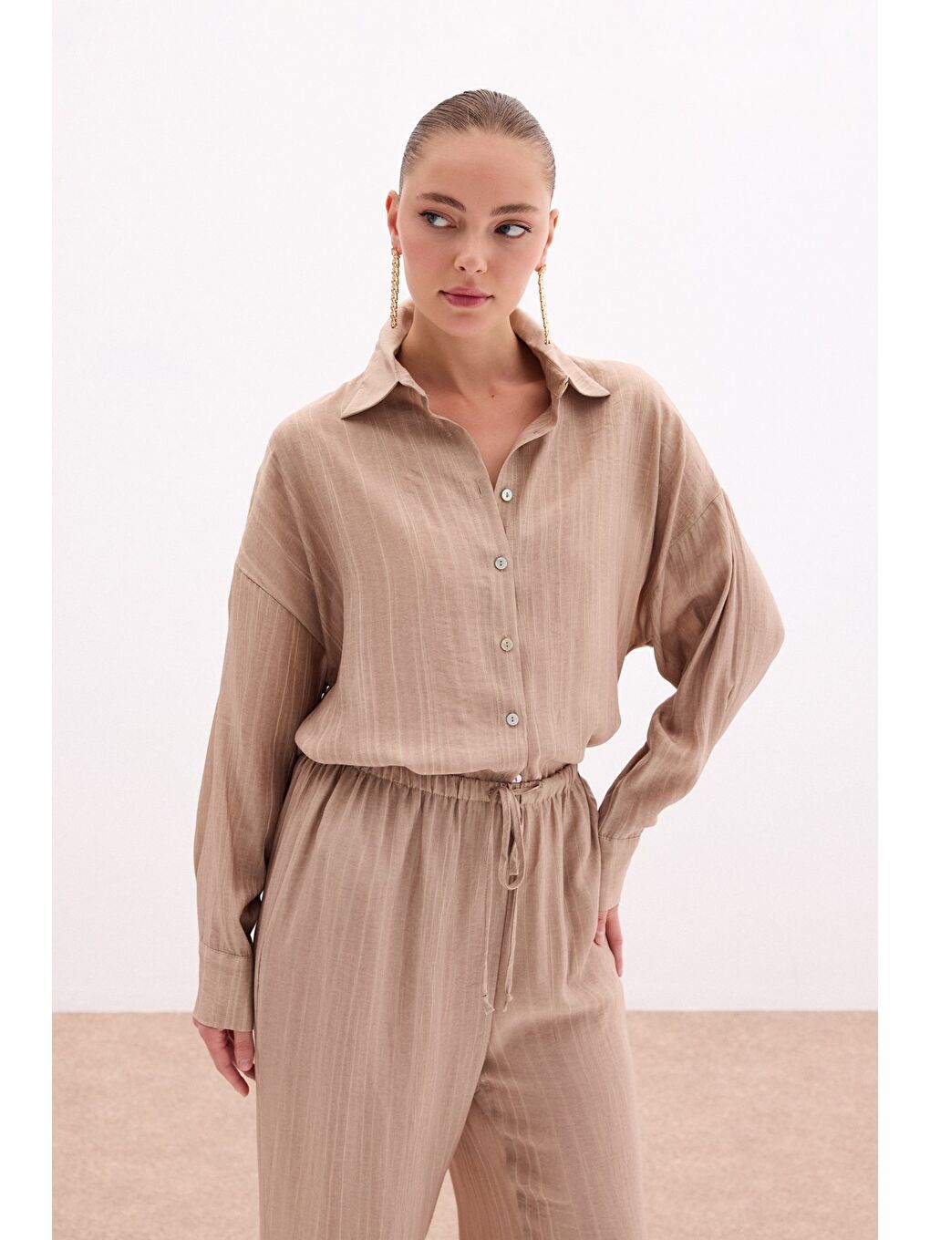 Kahverengi Salaş Gömlek - Camel-3