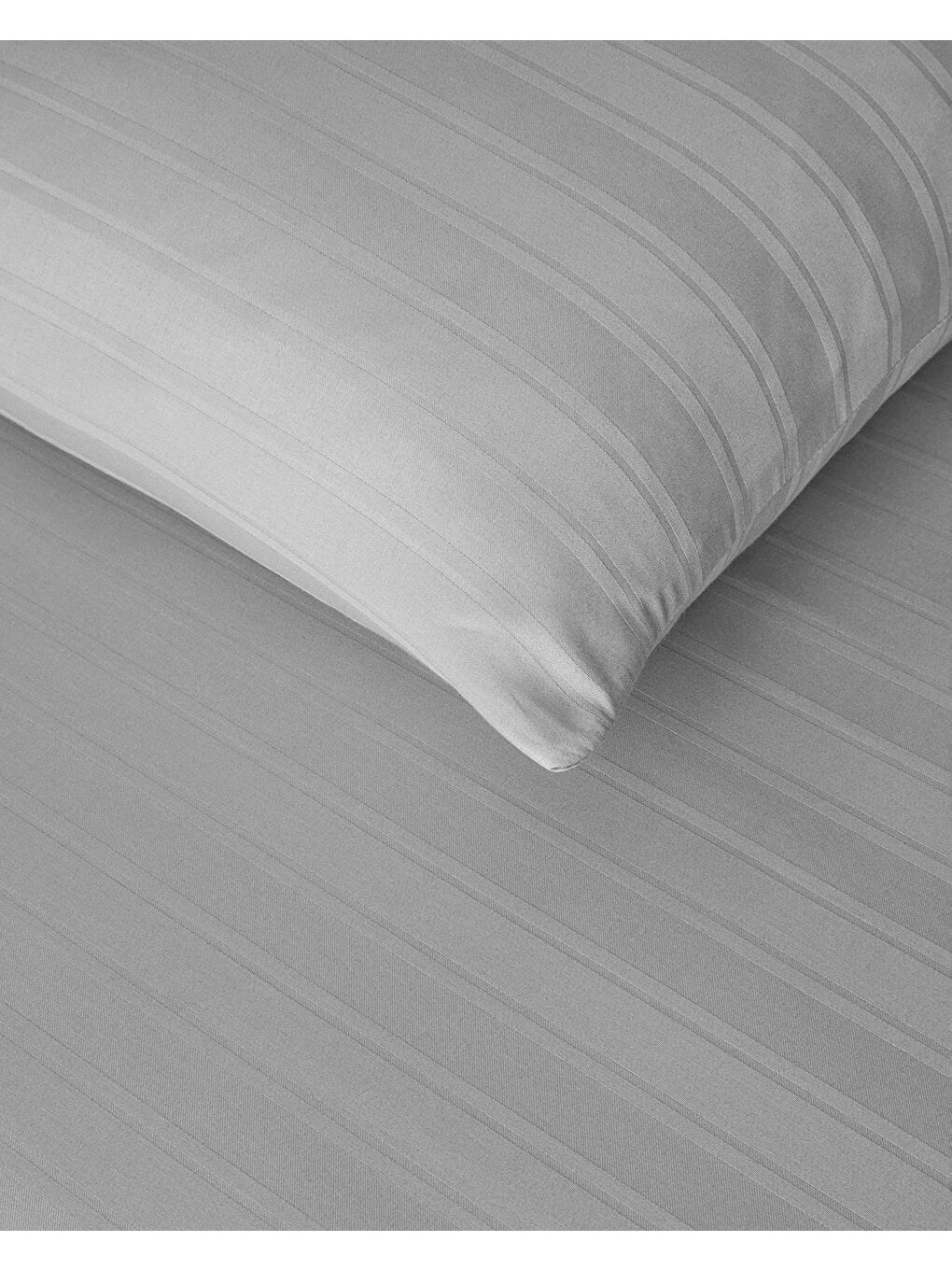Gri Lior Çizgili Pamuk Saten Çift Kişilik Nevresim Takımı 200x220 cm Gümüş-3