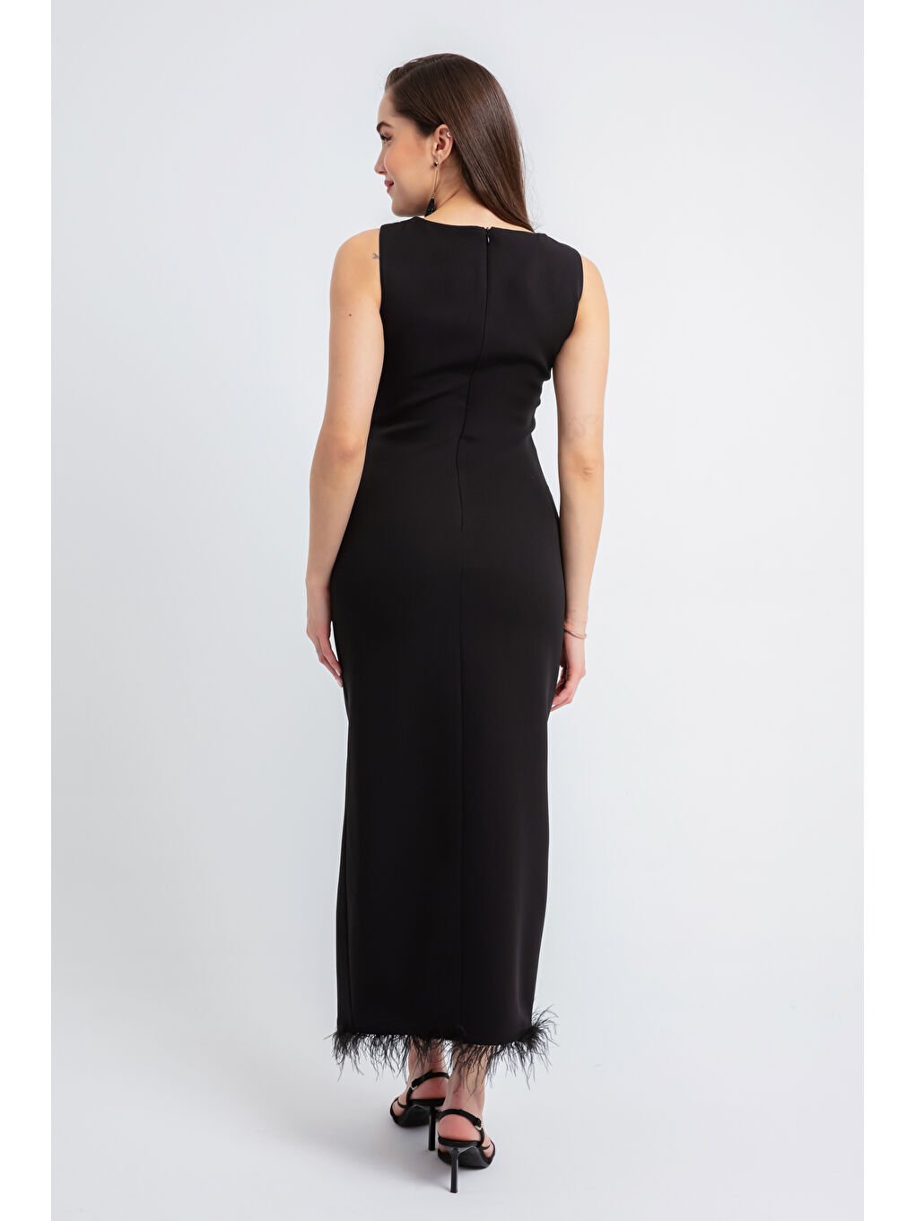 Kadın Siyah Otrişli Söz Nişan Nikah Abiye Elbise-4