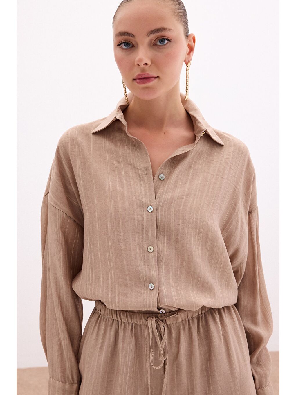 Kahverengi Salaş Gömlek - Camel-5