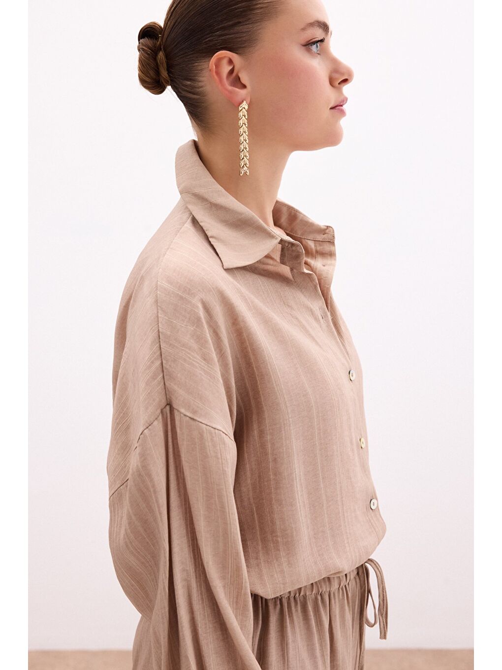 Kahverengi Salaş Gömlek - Camel-6