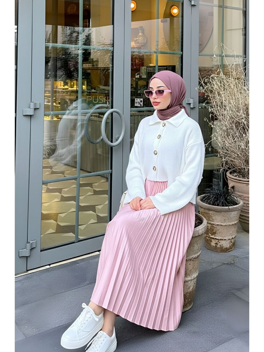 Pembe Piliseli Etek-4