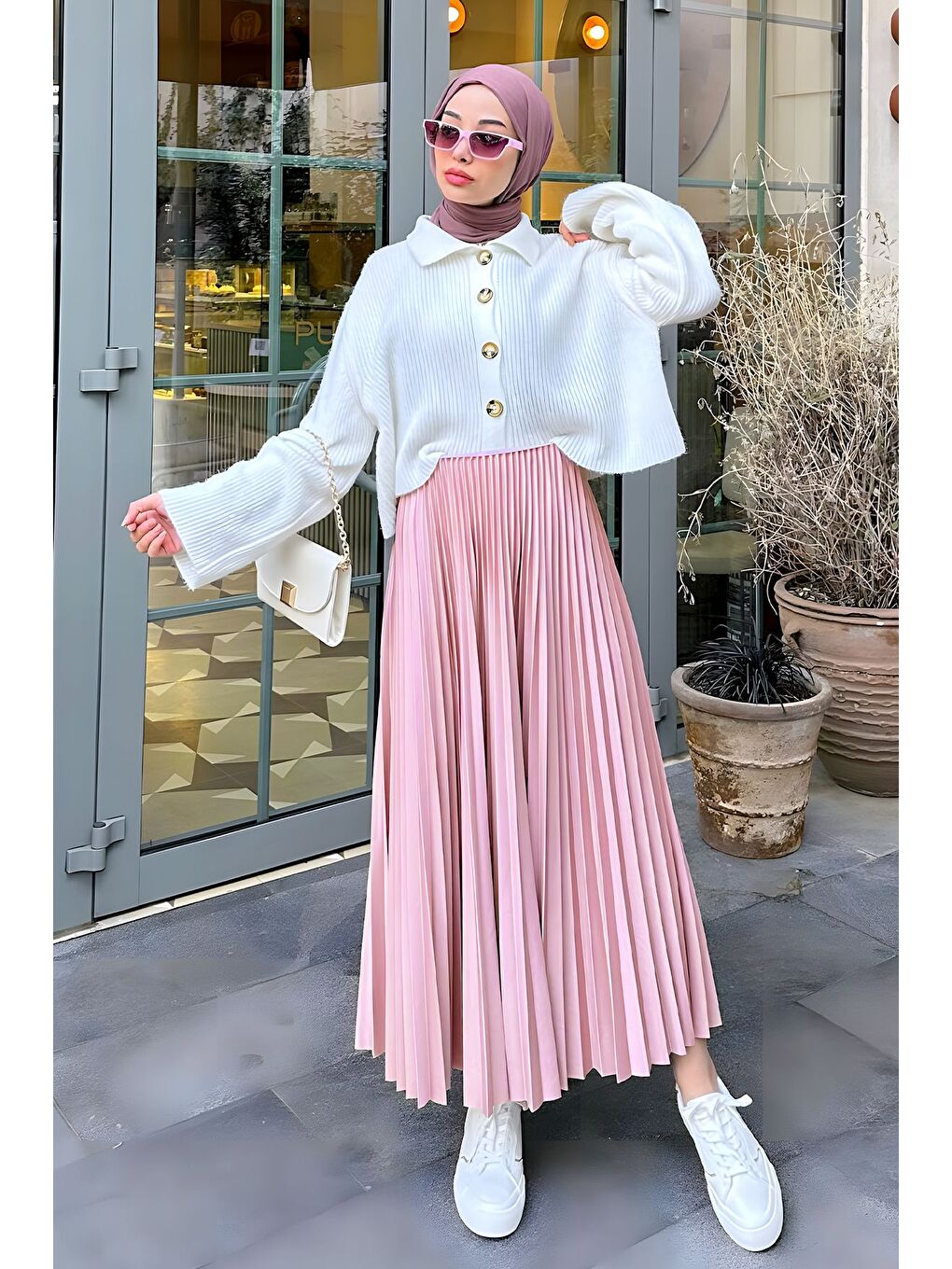 Pembe Piliseli Etek-5