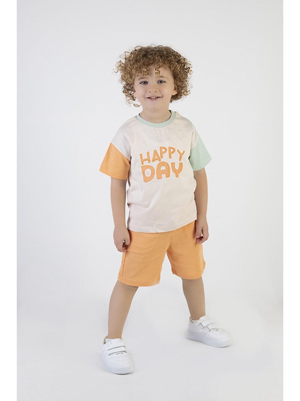 Mr Tuffy Ekru Erkek Çocuk Happy Day Baskılı Kısa Kollu Şortlu Basic Alt Üst Takım - 2