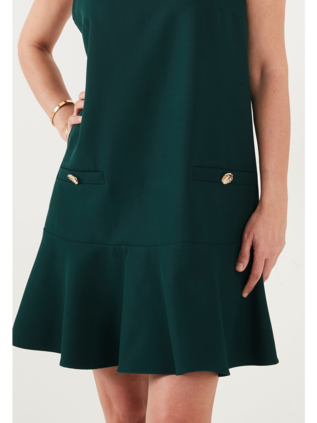 Yeşil Kolsuz Mini Boy Cepli Elbise 6525734-4