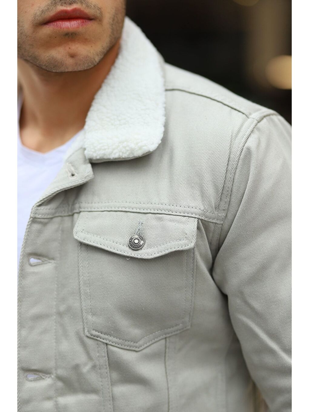 Gri Erkek Içi Kürklü Jean Ceket-1