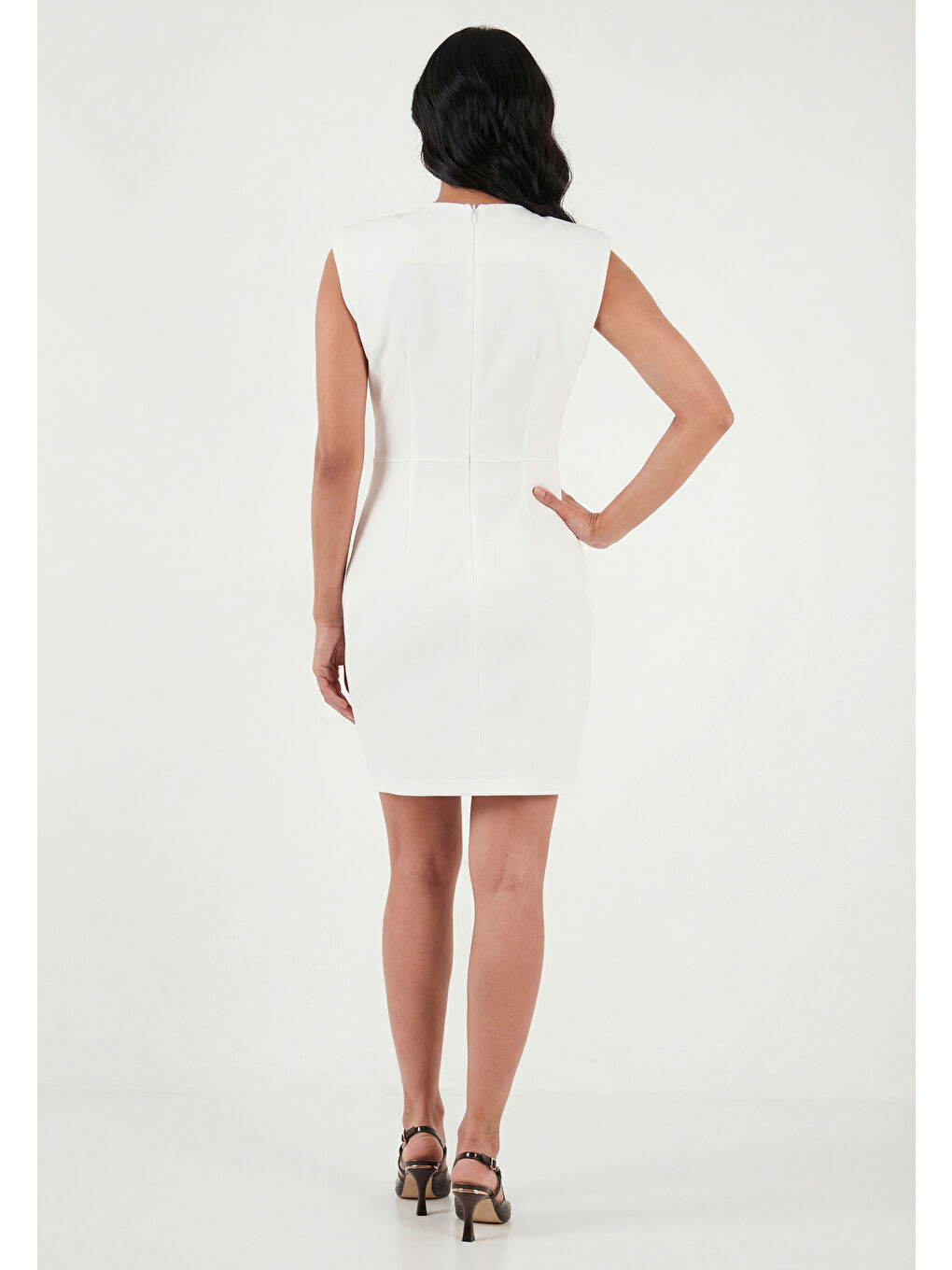 Ekru Bisiklet Yaka Kolsuz Mini Elbise 6525719-6