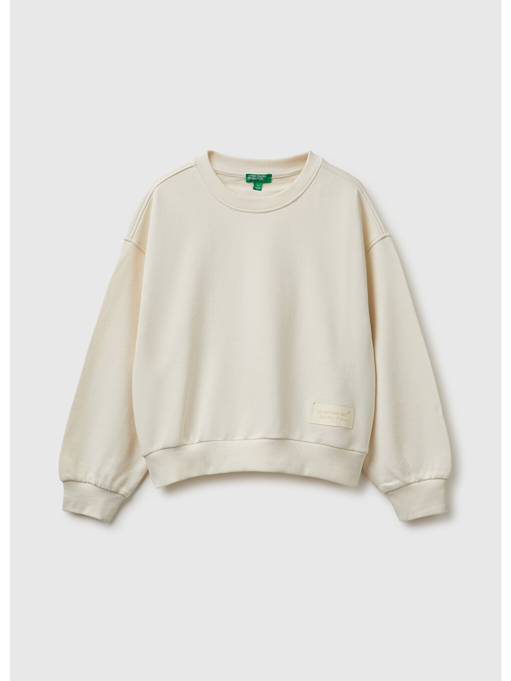 Kız Çocuk Ekru Ribanalı Uzun Kollu Bisiklet Yaka Sweatshirt