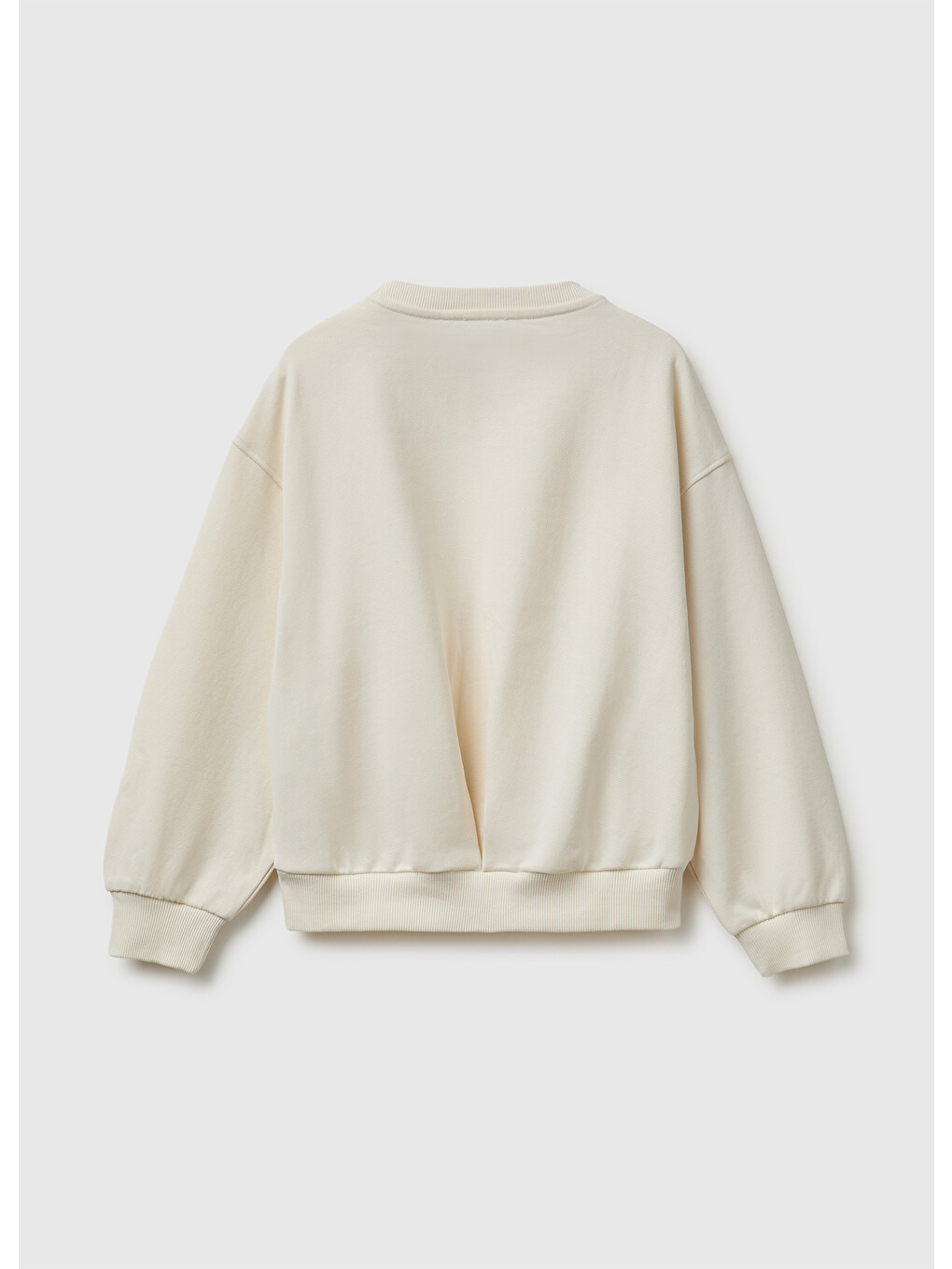 Kız Çocuk Ekru Ribanalı Uzun Kollu Bisiklet Yaka Sweatshirt-1