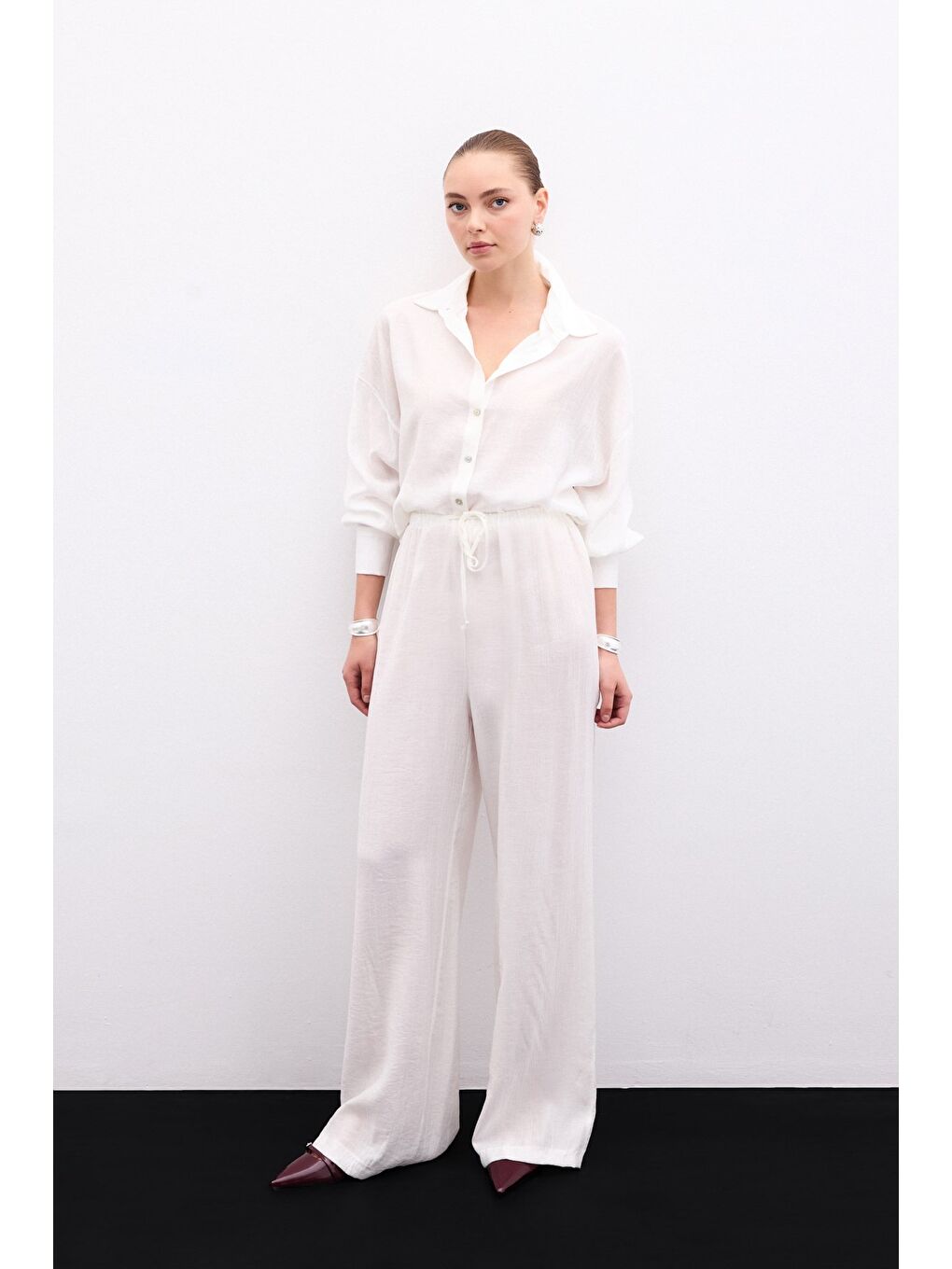 Bel Lastikli Pantolon - Ekru