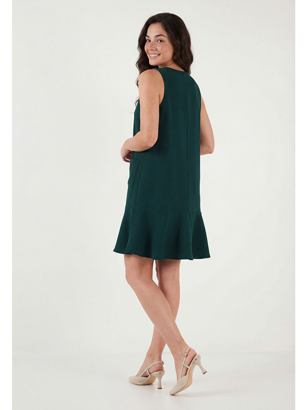 Yeşil Kolsuz Mini Boy Cepli Elbise 6525734-6