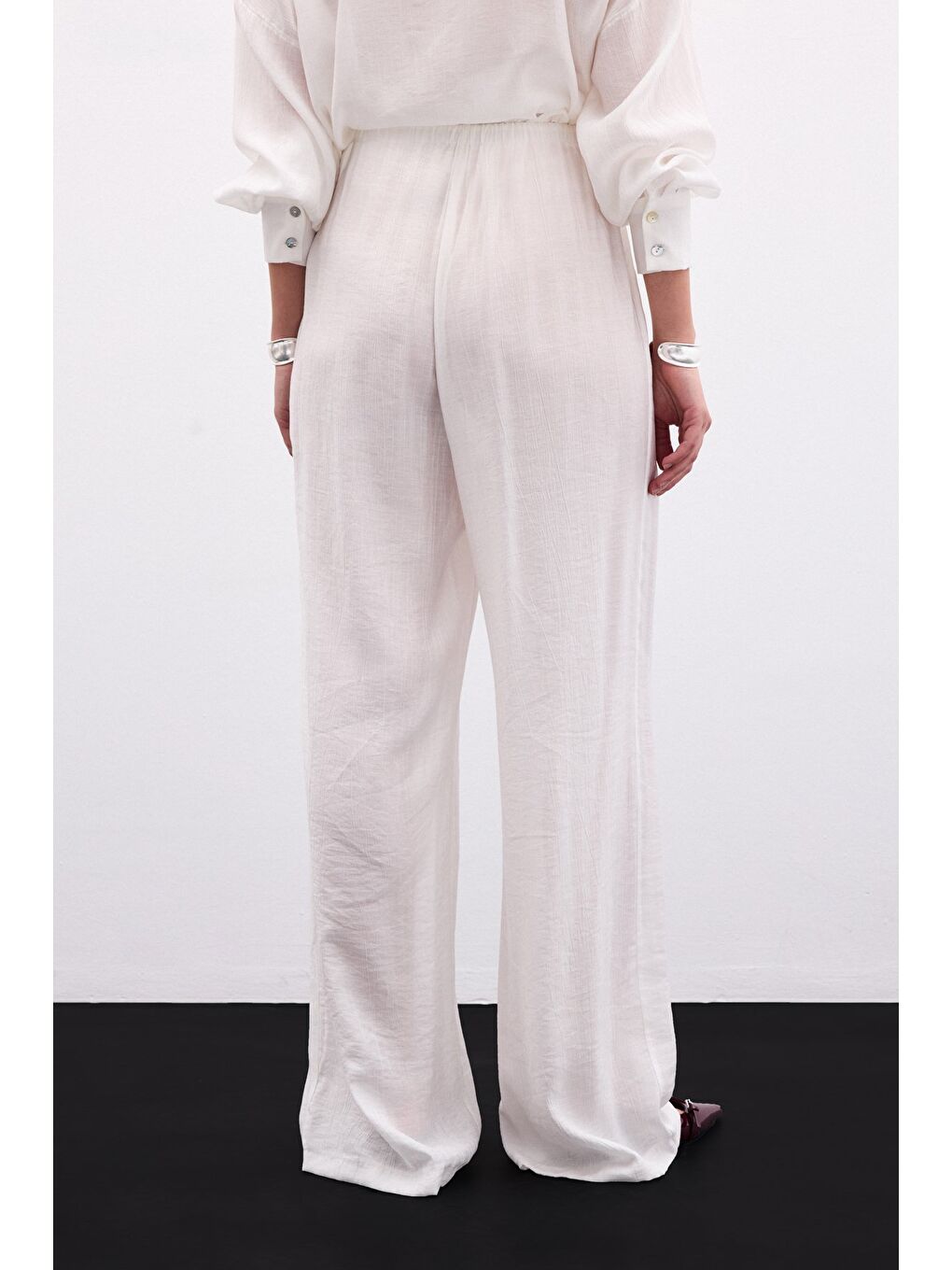 Bel Lastikli Pantolon - Ekru-7